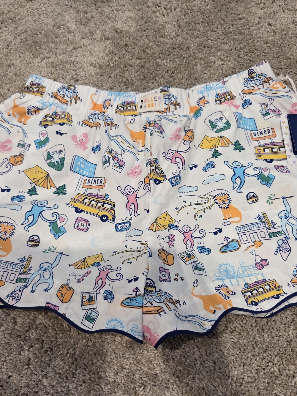 Roller Rabbit White Scenic Print Cotton Lounge Shorts with Multicolor Motif